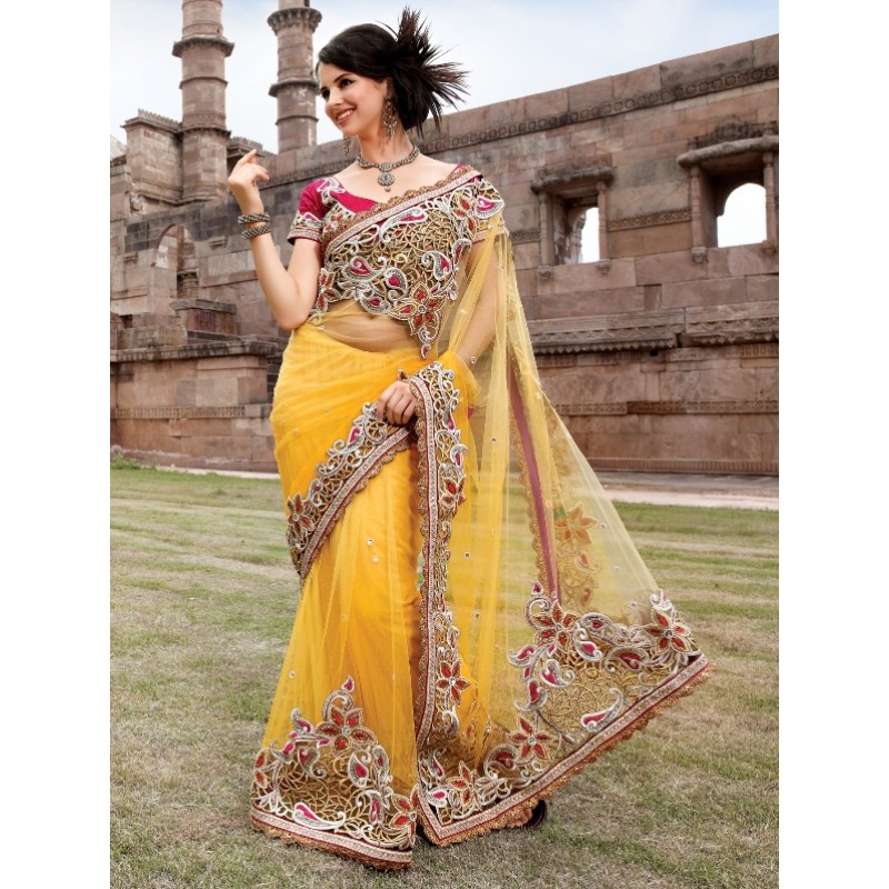 Manufacturers Exporters and Wholesale Suppliers of Yellow Saree New Delhi Delhi